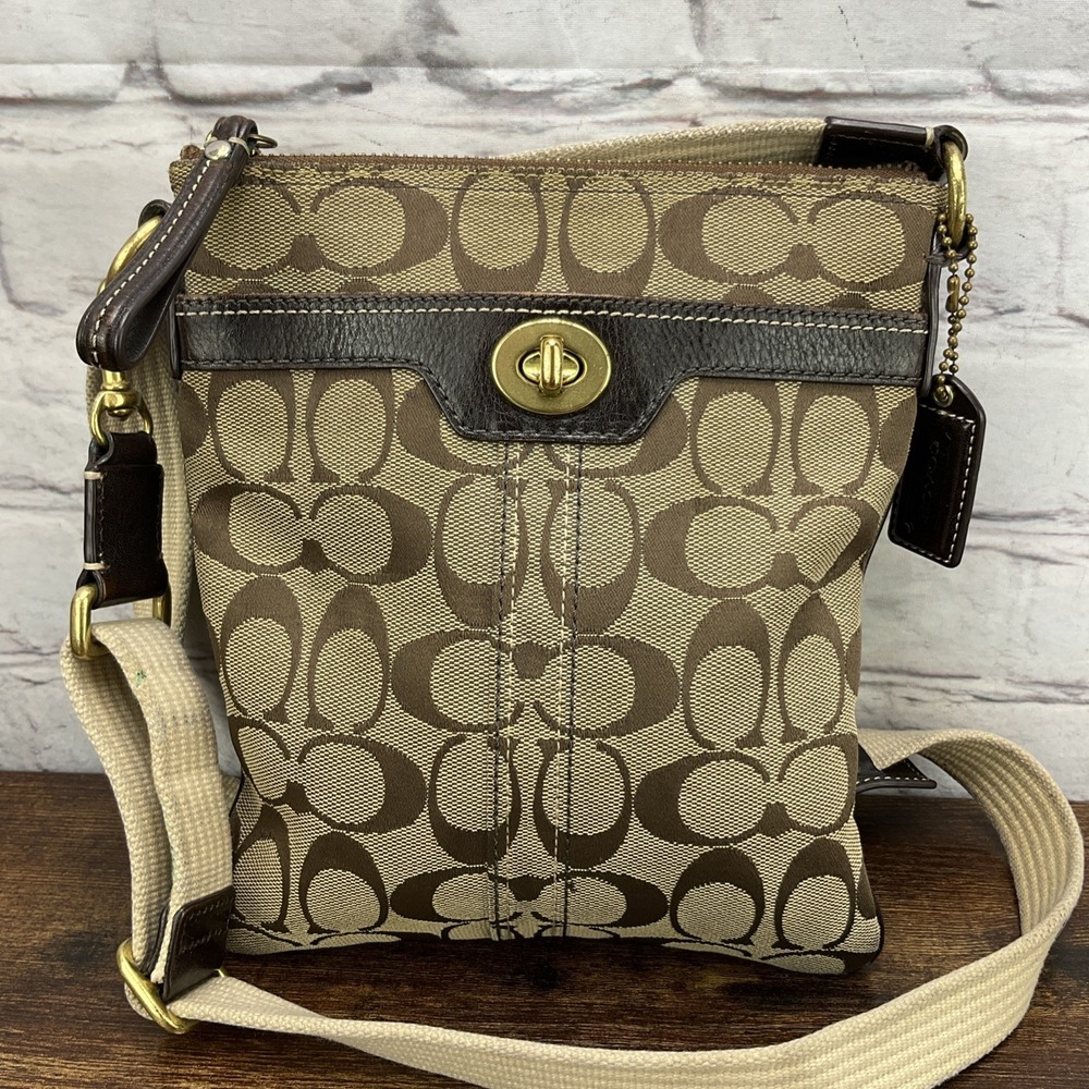 Coach Signature Turnlock Swingpack Crossbody Canvas & Leather Trim